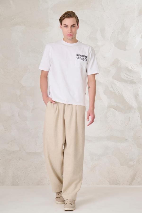 Ornaments Pocket Oversized Stretch T-Shirt - White