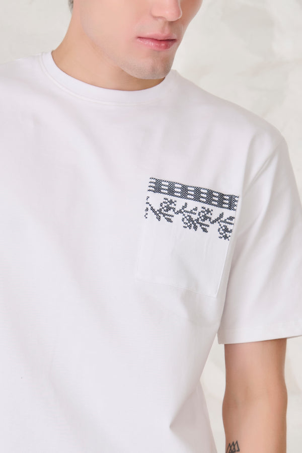 Ornaments Pocket Oversized Stretch T-Shirt - White