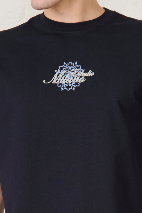 Milano Graphic Oversized Stretch T-Shirt - Navy