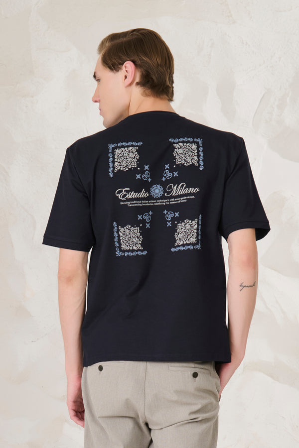 Milano Graphic Oversized Stretch T-Shirt - Navy
