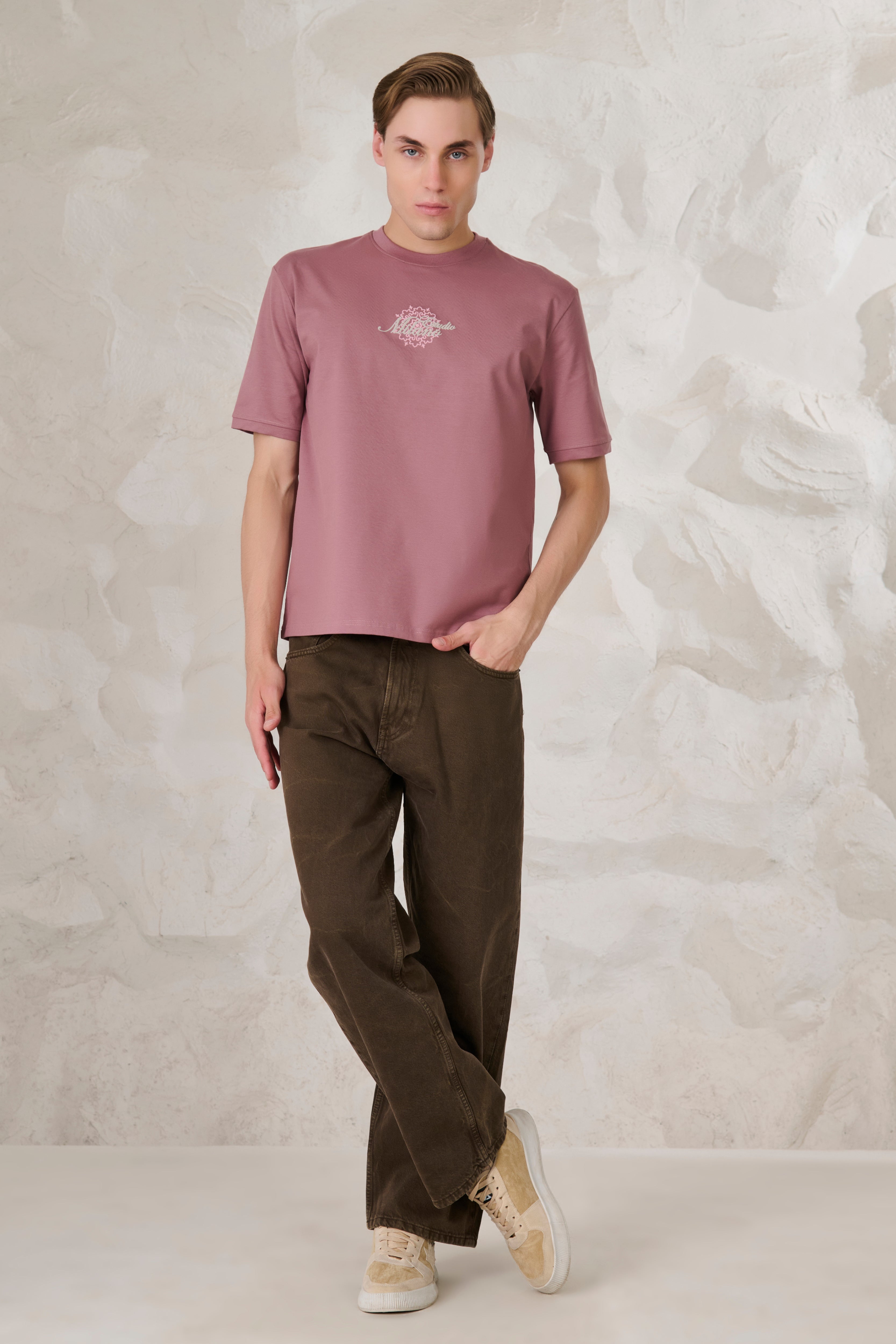 Buy Milano Graphic Oversized Stretch T-Shirt	- Onion Pink Online Shopping view 5