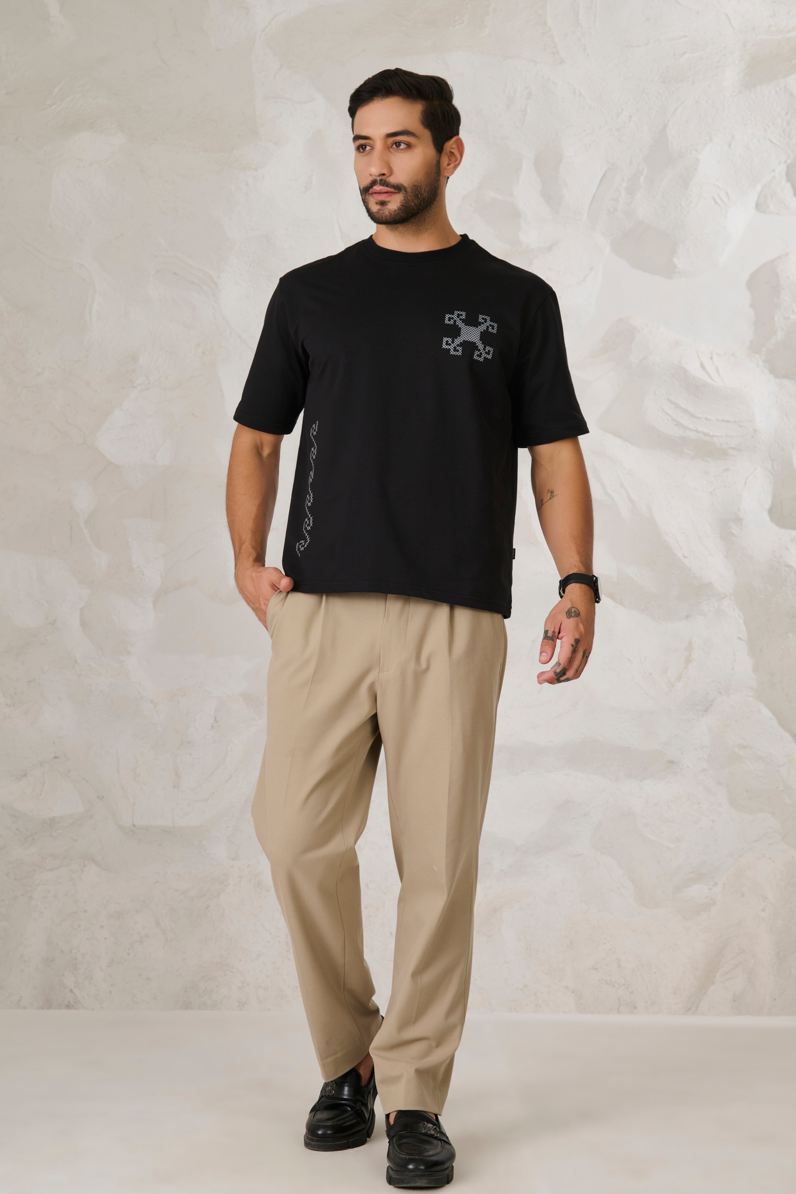 Buy Ornaments Graphic Oversized Stretch T-Shirt	- Black Online Shopping view 5