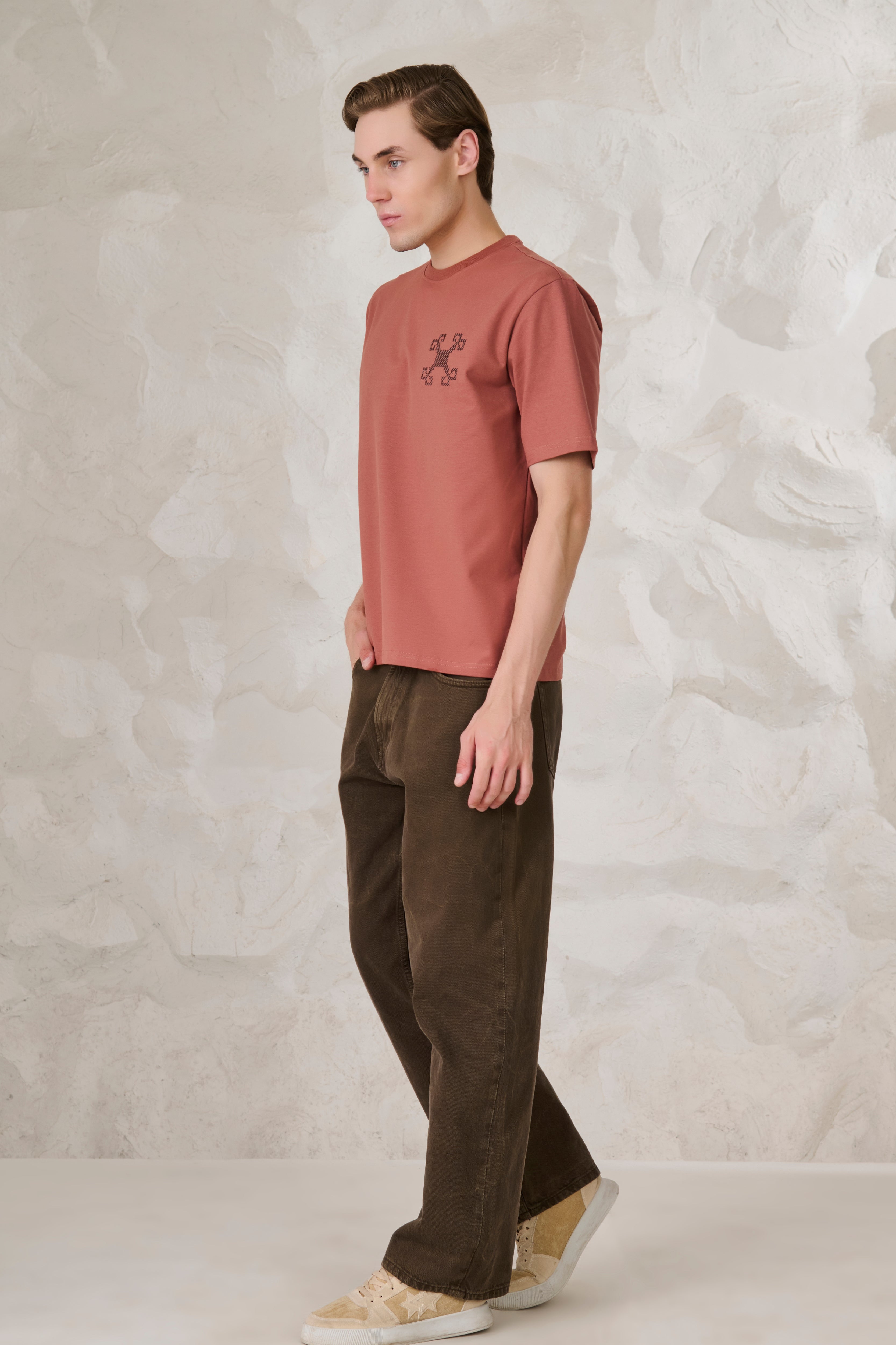 Buy Ornaments Graphic Oversized Stretch T-Shirt	- Rust Online Shopping view 5