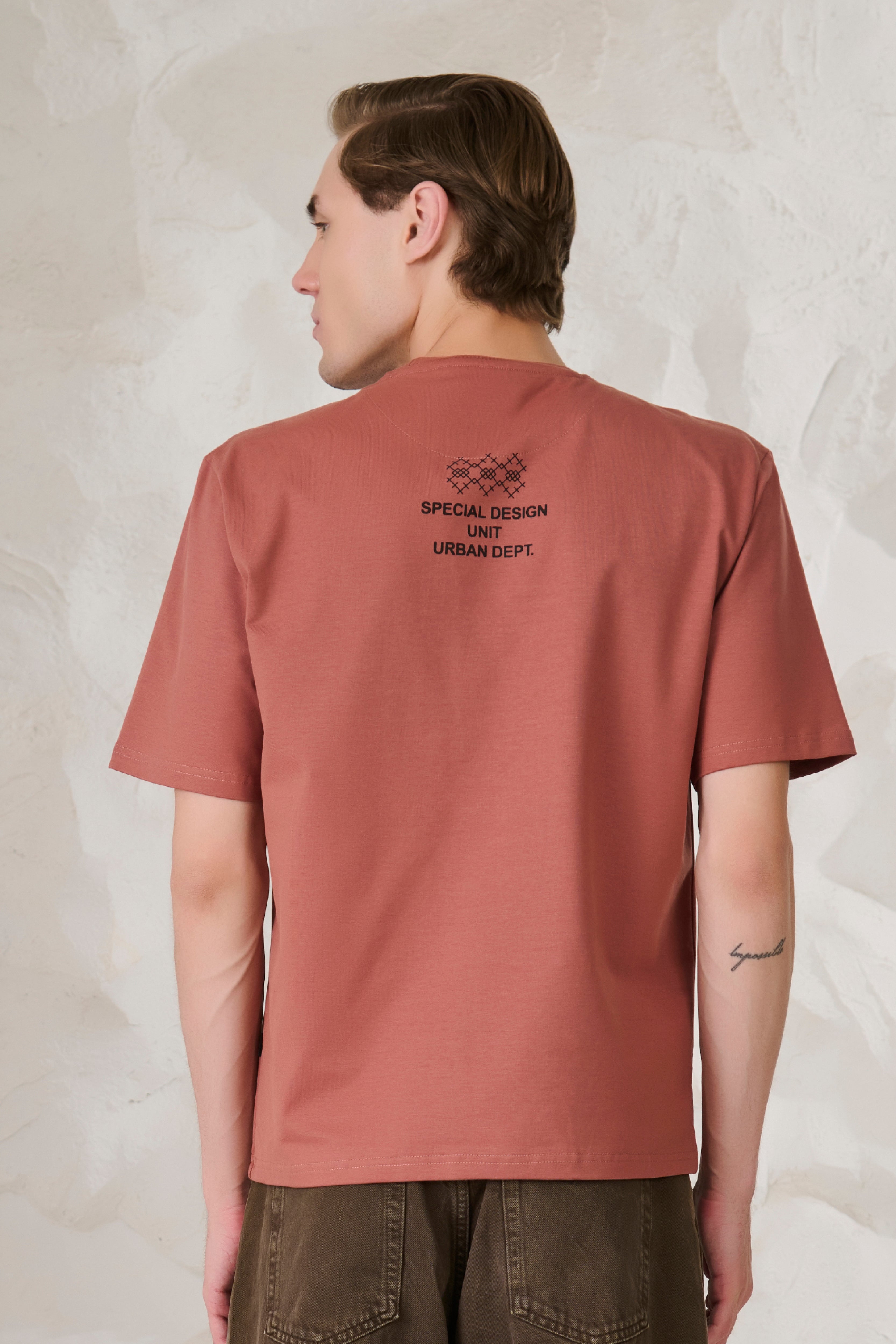 Buy Ornaments Graphic Oversized Stretch T-Shirt	- Rust Online Shopping view 3