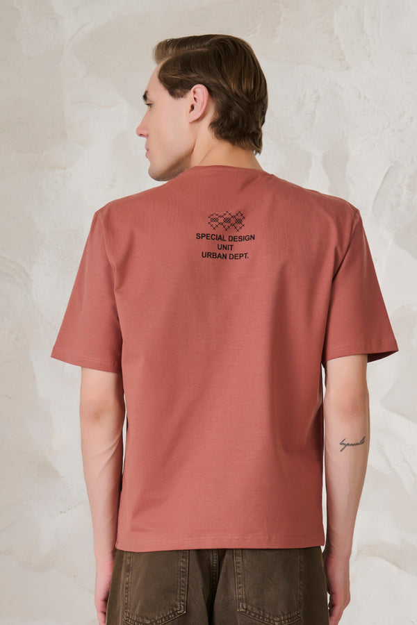 Ornaments Graphic Oversized Stretch T-Shirt	- Rust
