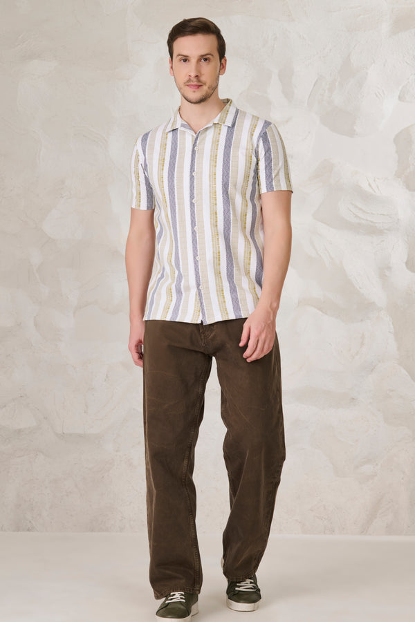 Tire Stripes Printed Knitted Shirt - White