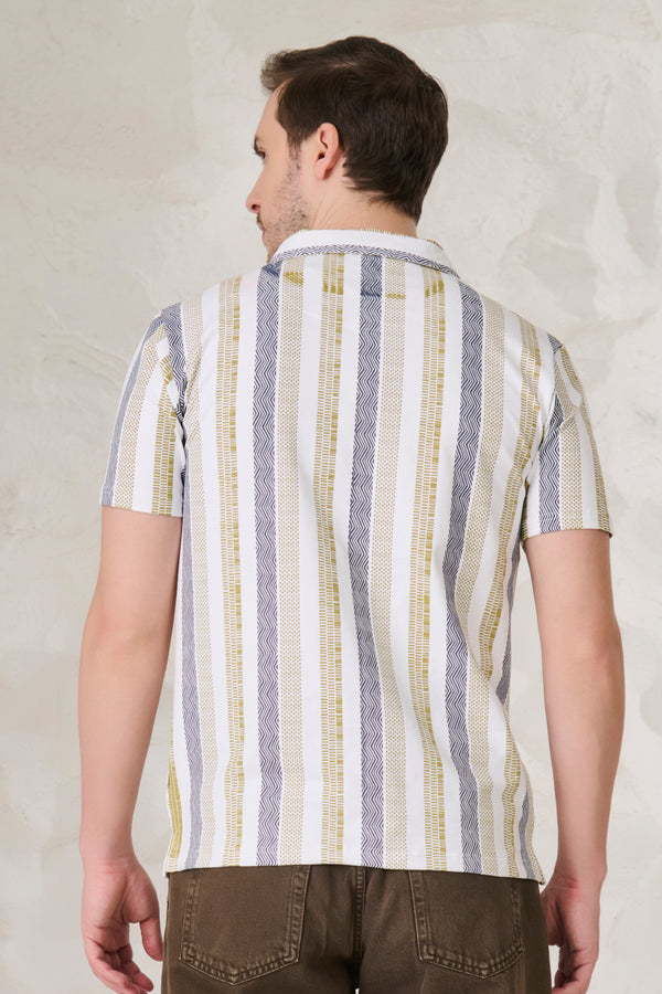 Tire Stripes Printed Knitted Shirt - White