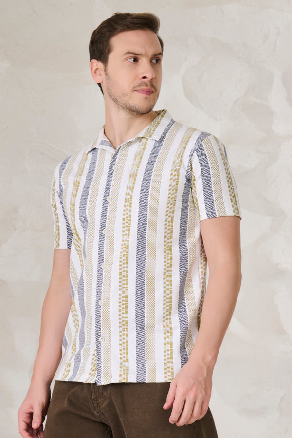 Tire Stripes Printed Knitted Shirt - White