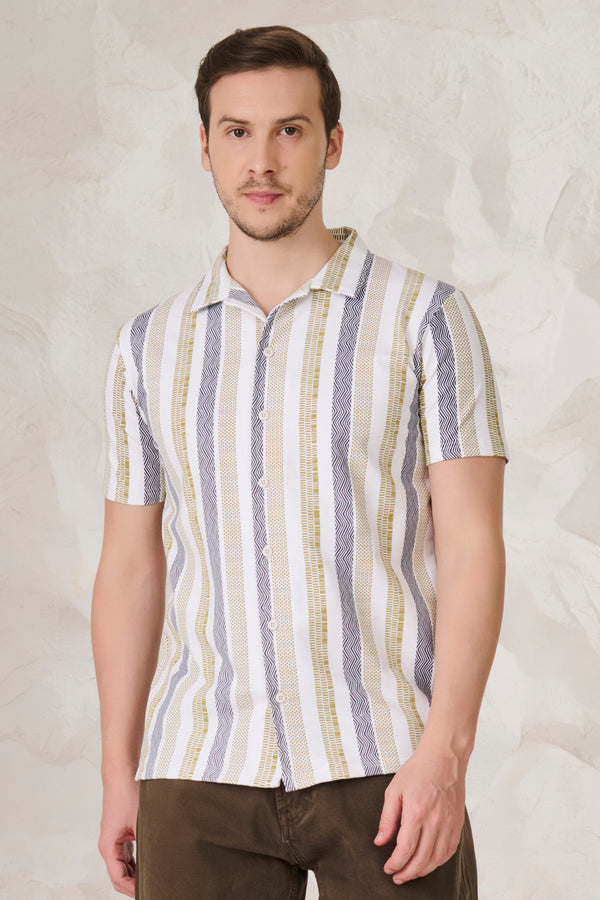 Tire Stripes Printed Knitted Shirt - White