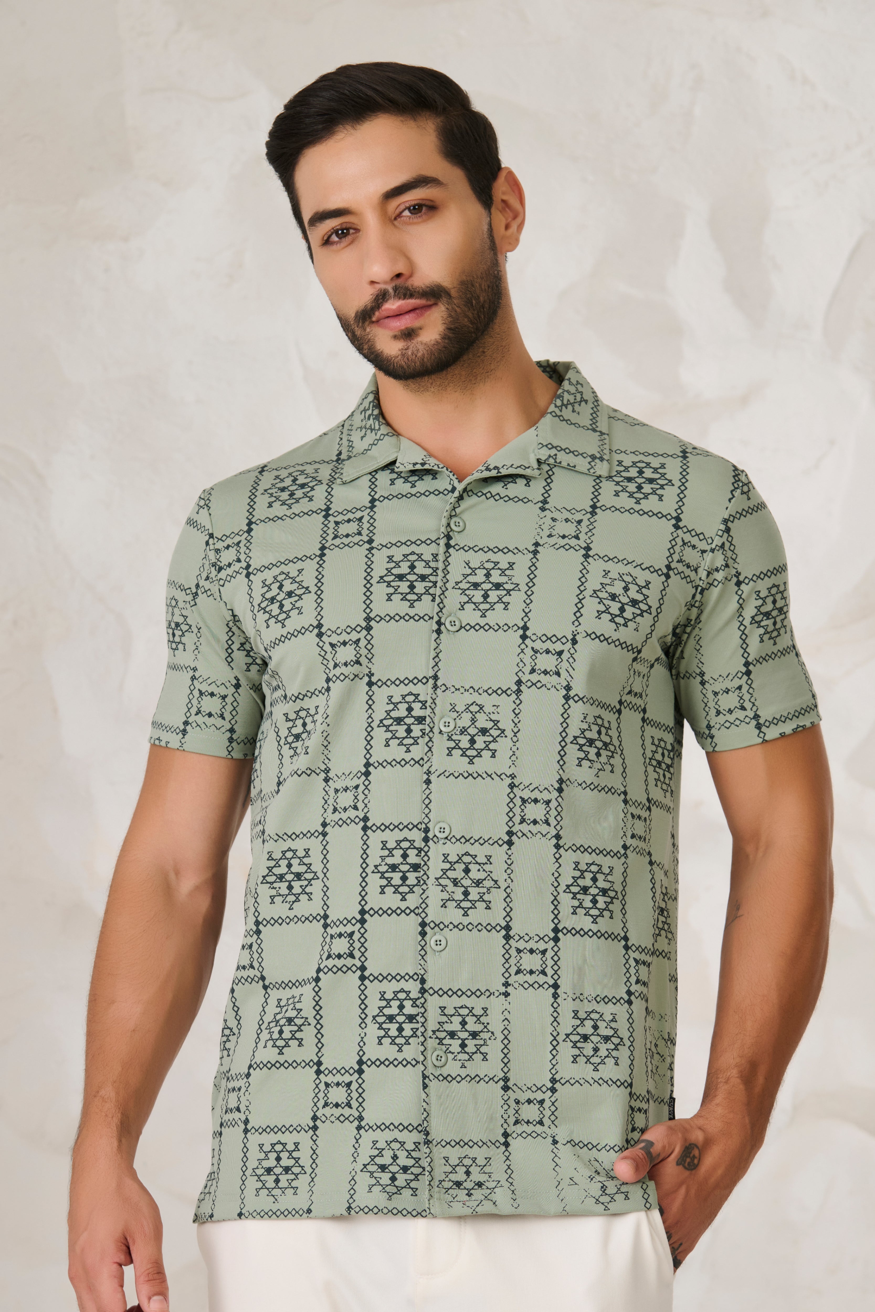 Buy Ornaments Square Cuban Shirt - Pista Online Shopping view 1
