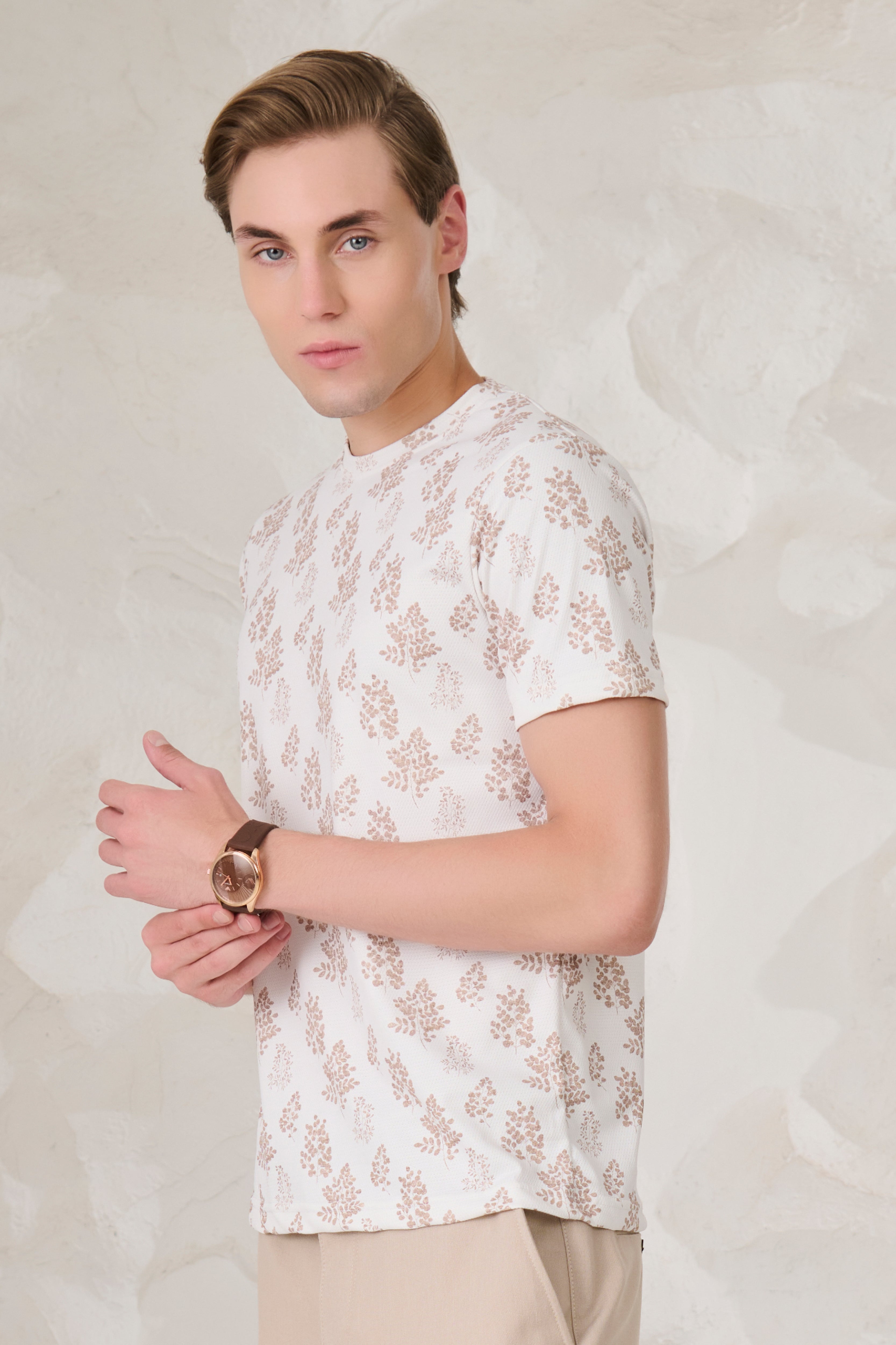 Buy Brown Ferns T-Shirt - White Online Shopping view 2