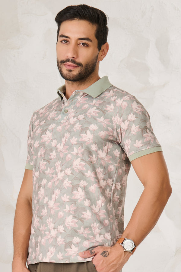Painted Wildflowers Polo - Green
