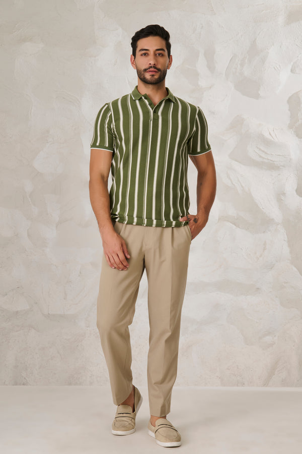 Broad Stripe Textured Polo - Green