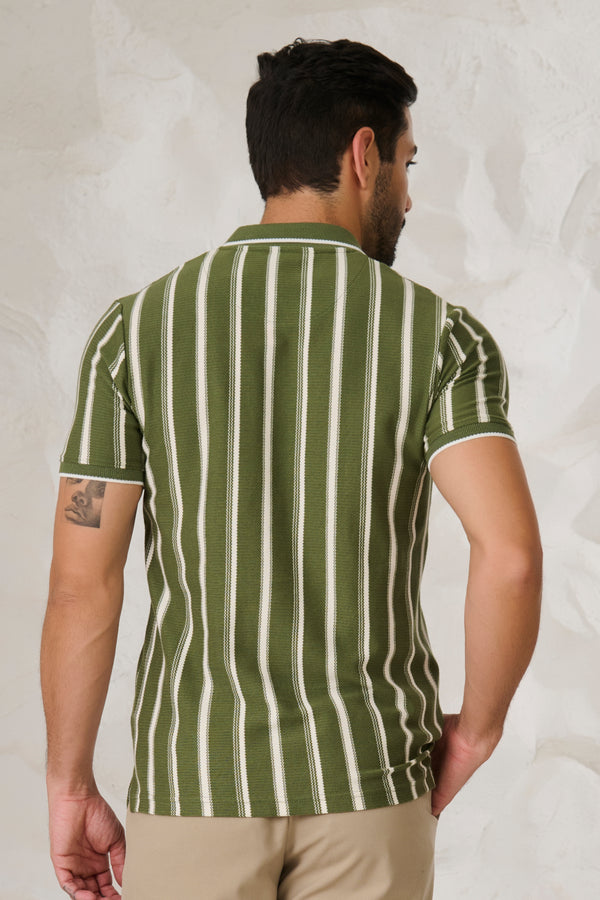 Broad Stripe Textured Polo - Green