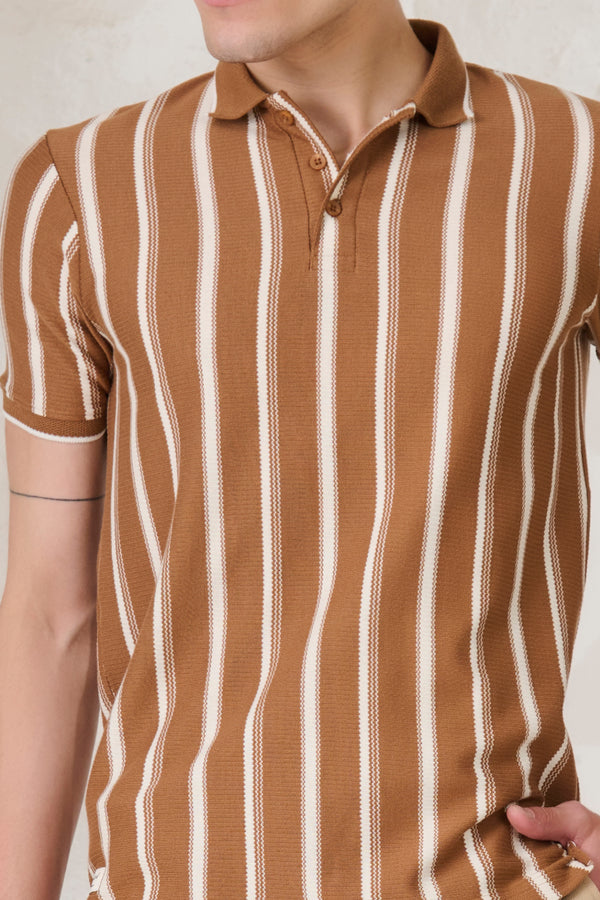 Broad Stripe Textured Polo - Mud