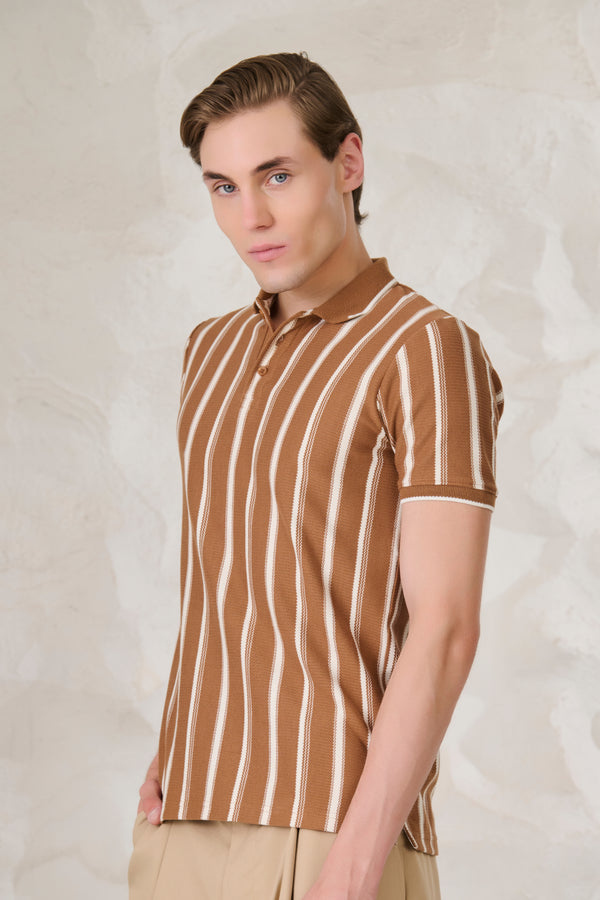 Broad Stripe Textured Polo - Mud