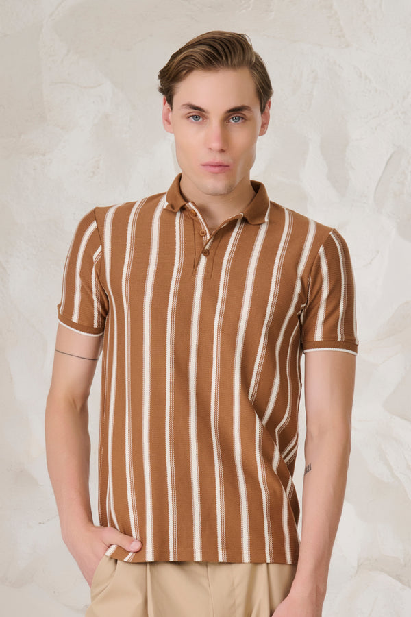 Broad Stripe Textured Polo - Mud