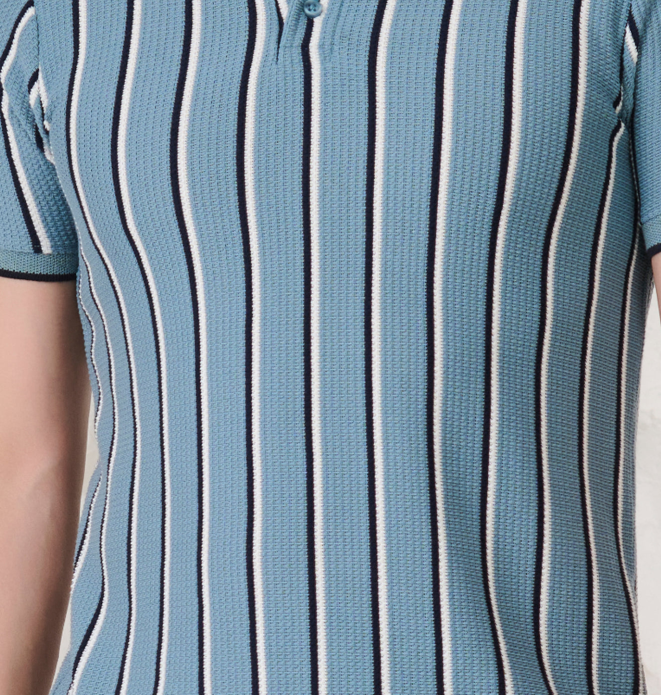 Broad Twin Stripe Textured Polo - Blue