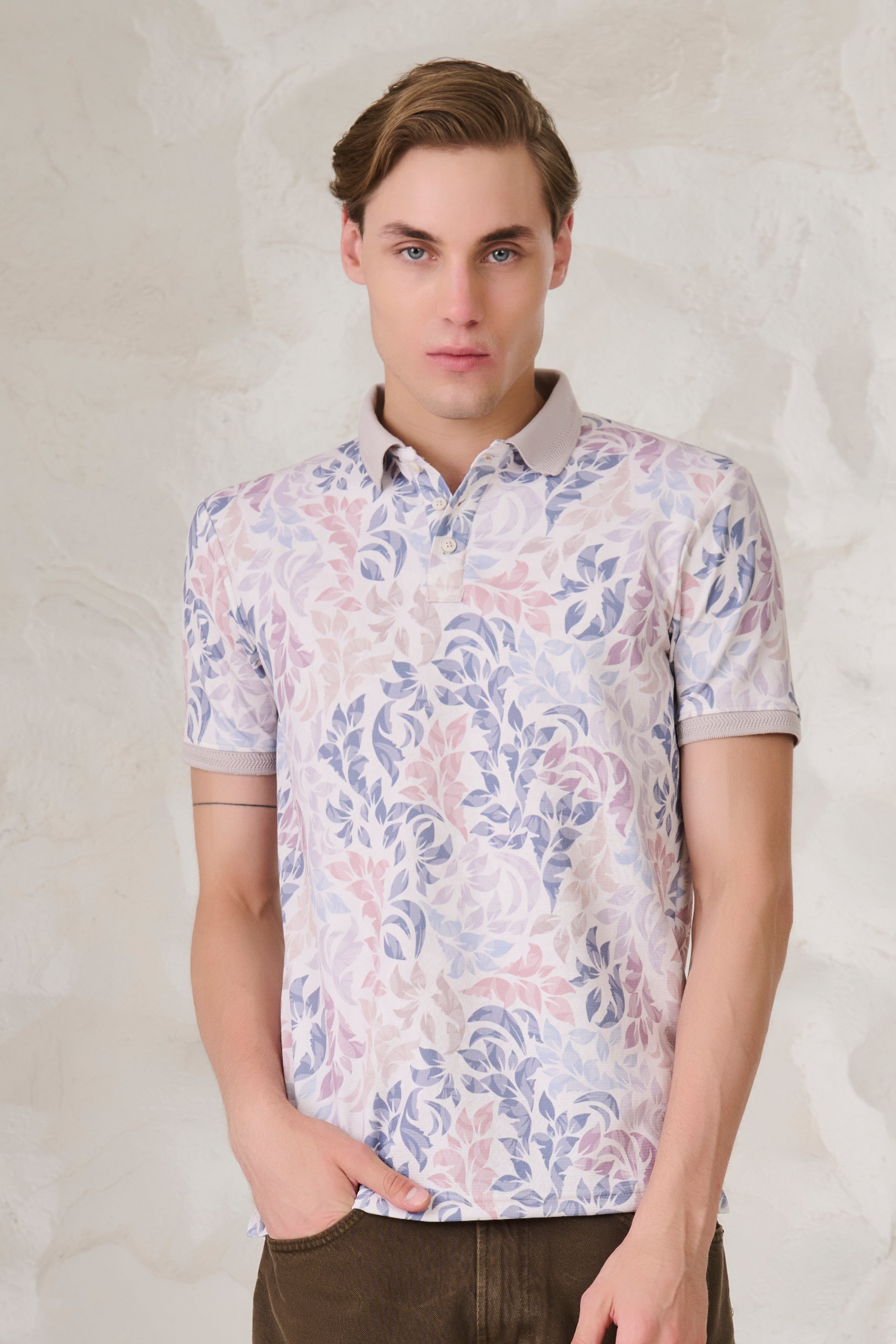 Buy Painted Leaves Polo - Fawn Online Shopping view 1