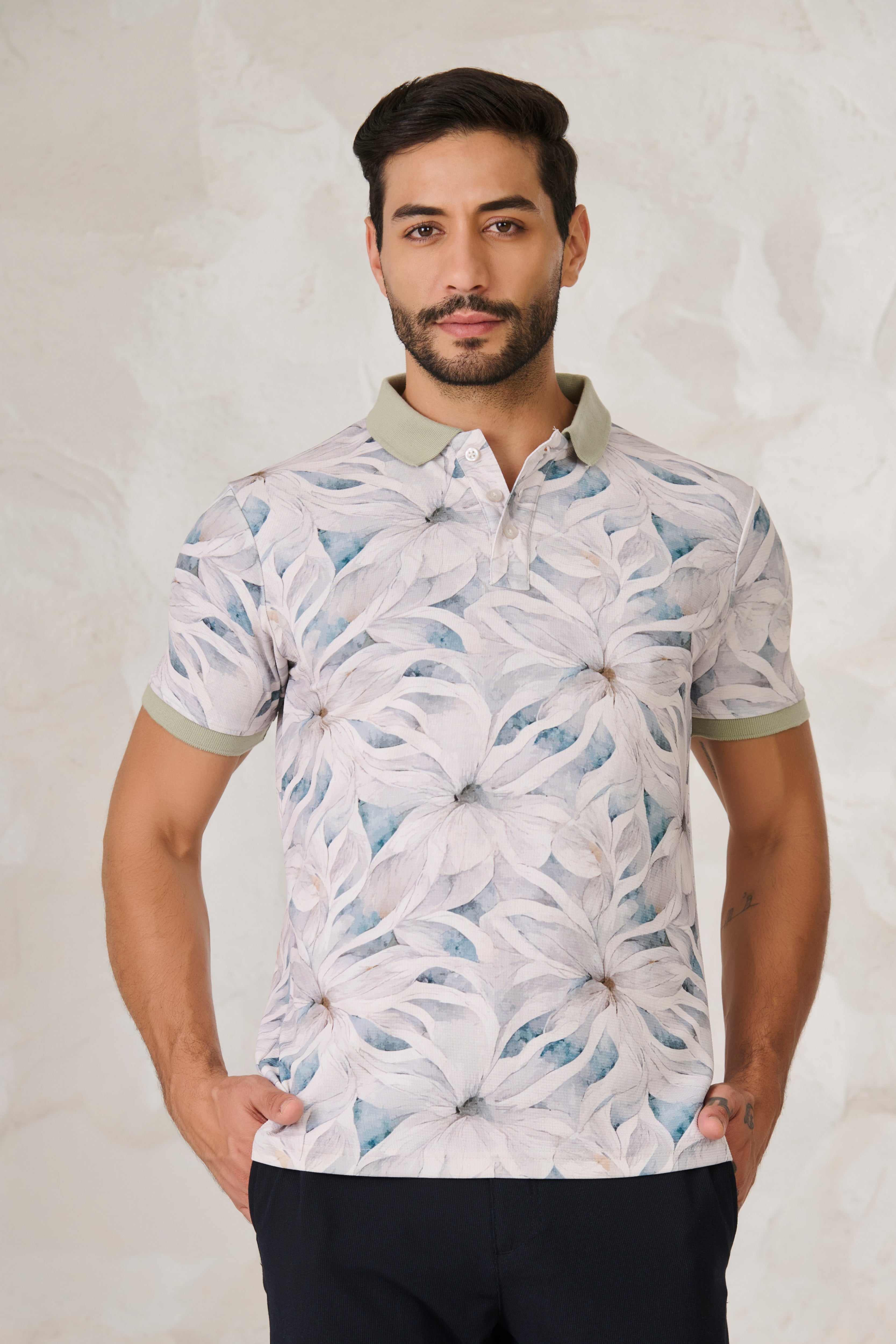 Buy Blooming Flower Polo - Green Online Shopping view 1
