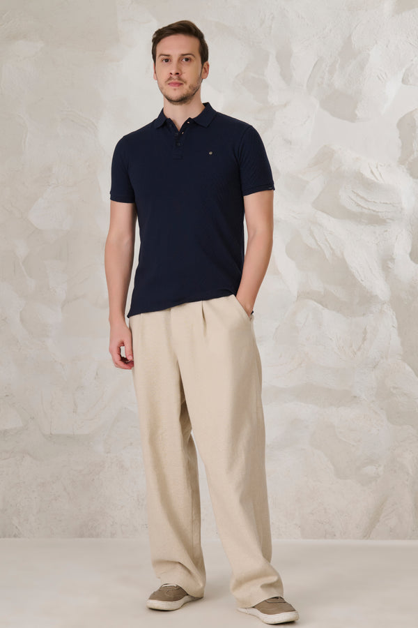 Long Waves Textured Polo - Navy