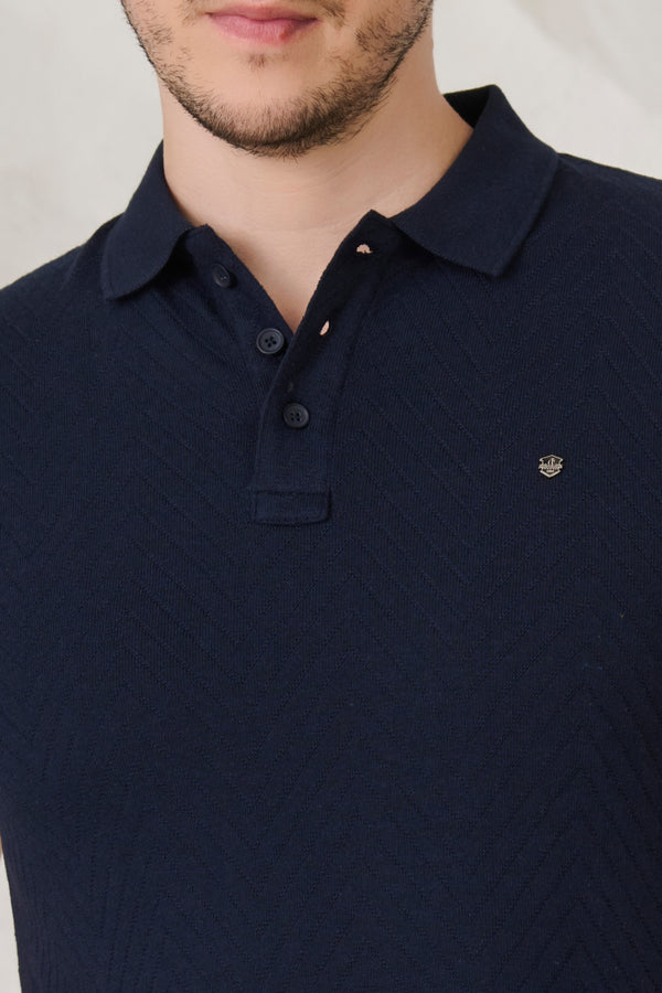 Long Waves Textured Polo - Navy