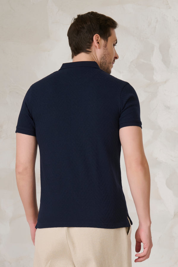 Long Waves Textured Polo - Navy