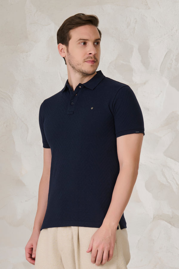 Long Waves Textured Polo - Navy