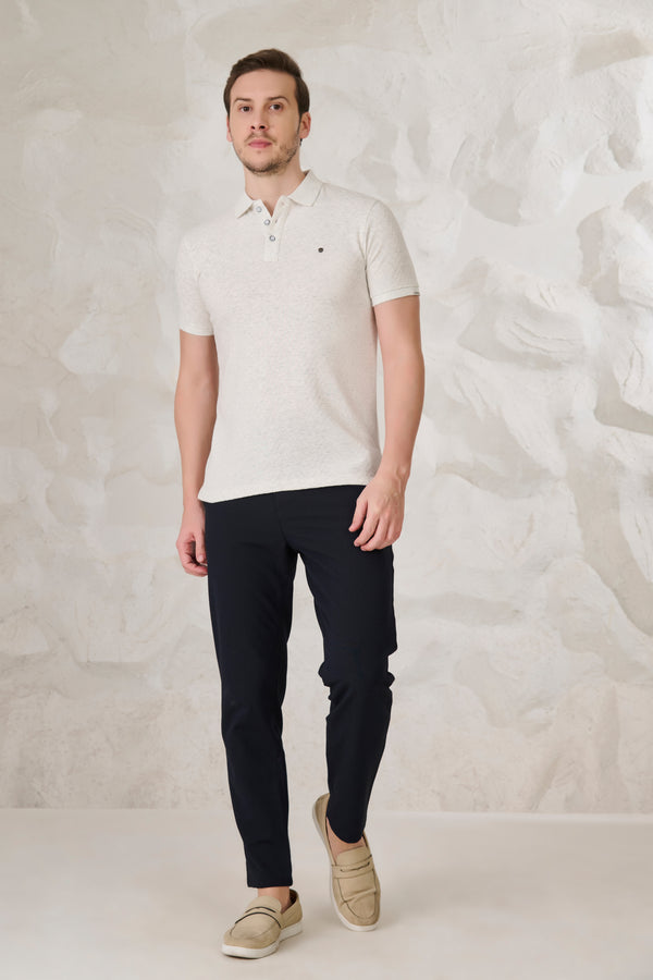 Long Waves Textured Polo - Snow Milange