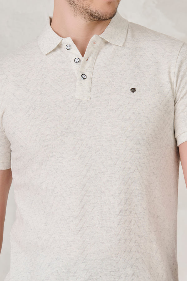 Long Waves Textured Polo - Snow Milange