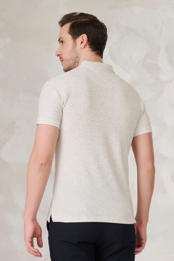 Long Waves Textured Polo - Snow Milange