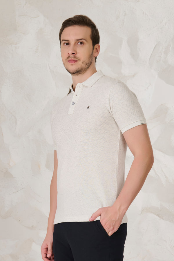 Long Waves Textured Polo - Snow Milange
