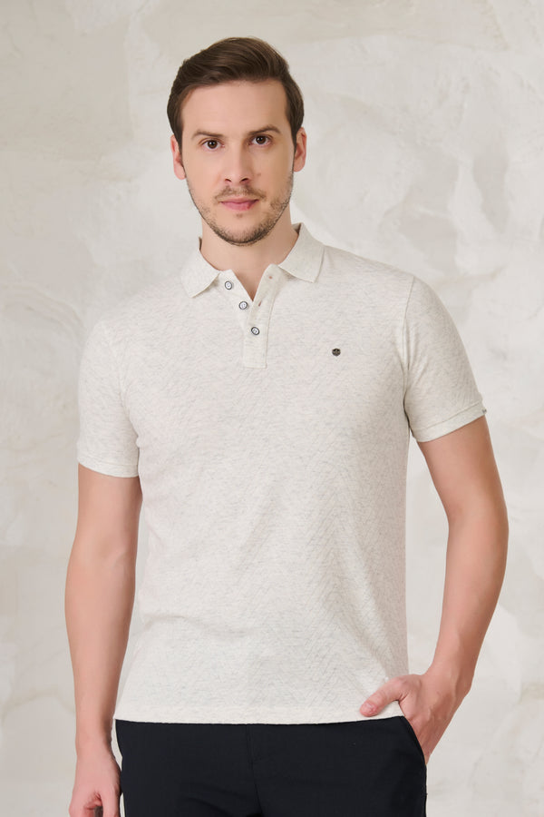 Long Waves Textured Polo - Snow Milange