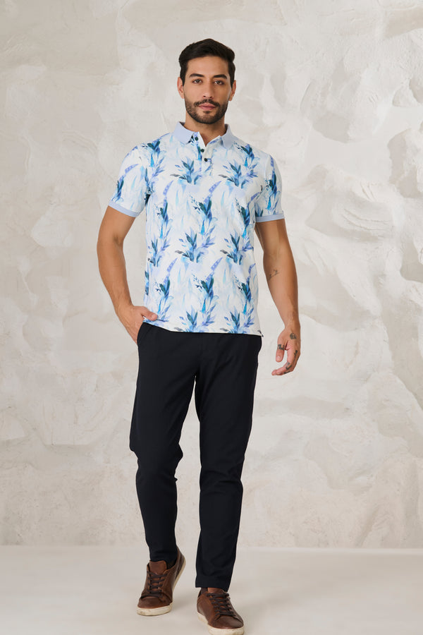 Painted Floral Polo - Blue