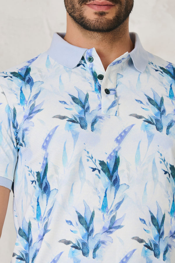 Painted Floral Polo - Blue