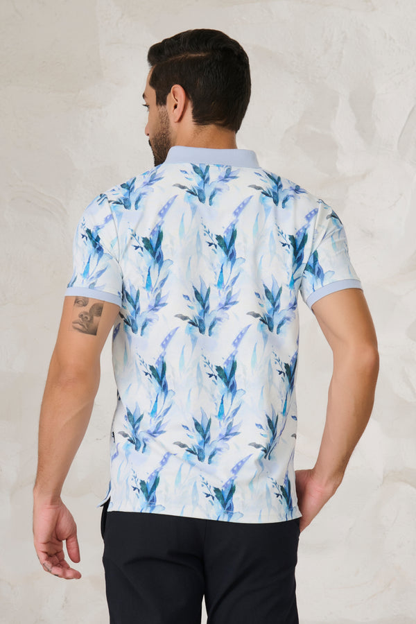 Painted Floral Polo - Blue