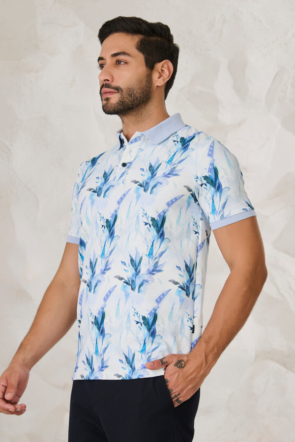 Painted Floral Polo - Blue
