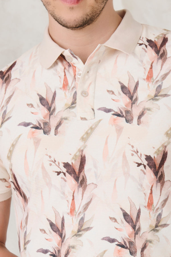 Painted Floral Polo - Peach
