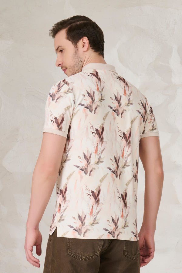 Painted Floral Polo - Peach