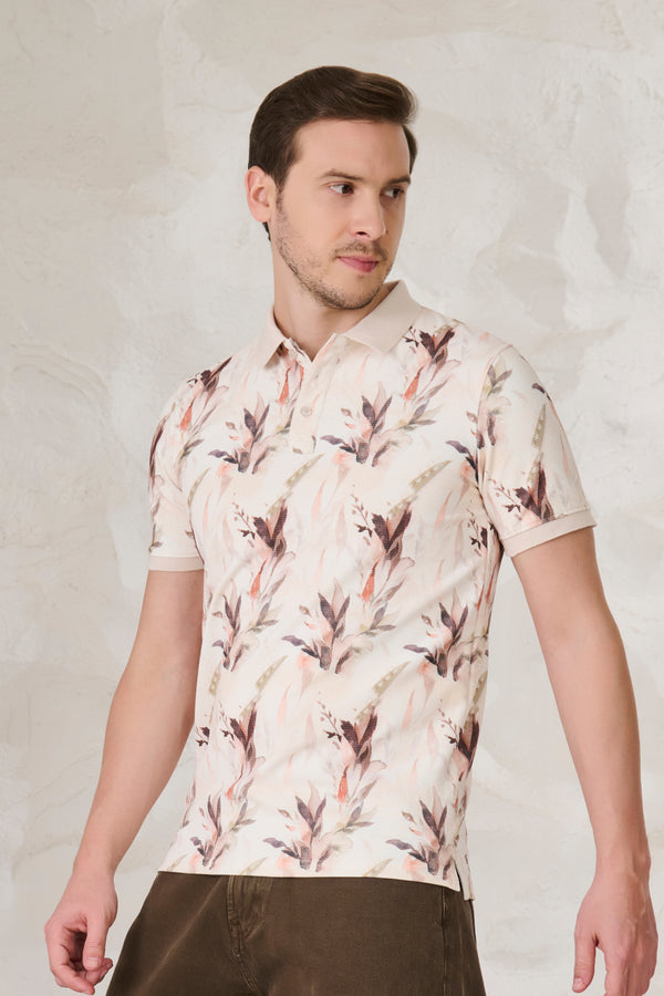 Painted Floral Polo - Peach