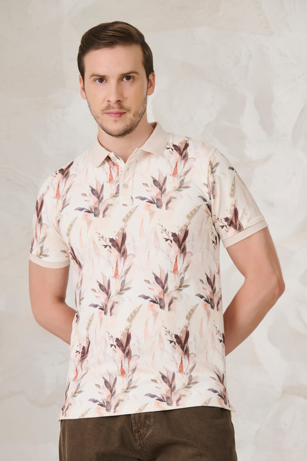 Painted Floral Polo - Peach