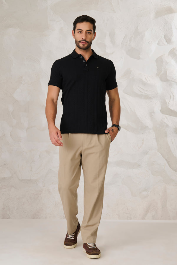 Subtle Stripes Textured Polo - Black