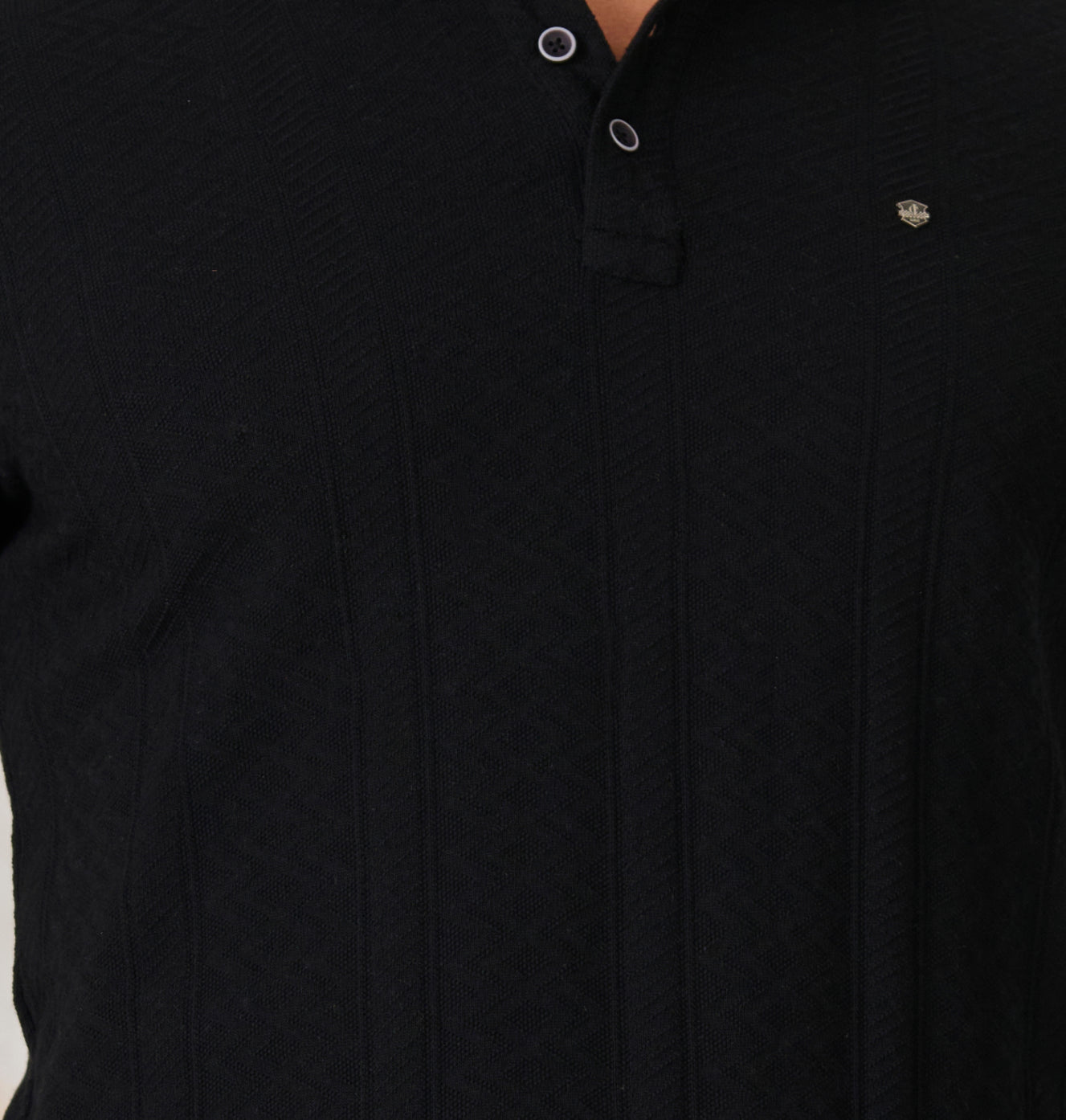 Subtle Stripes Textured Polo - Black