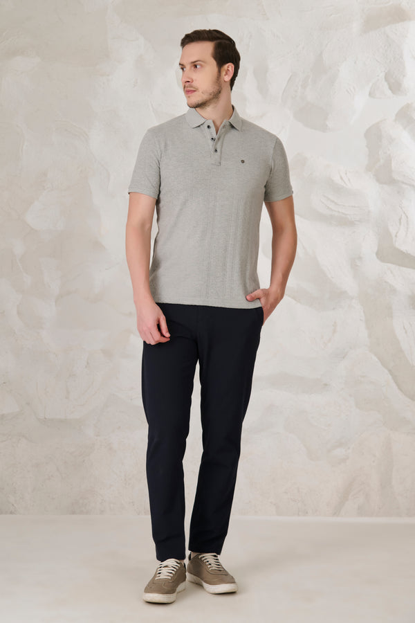 Subtle Stripes Textured Polo - Grey Milange