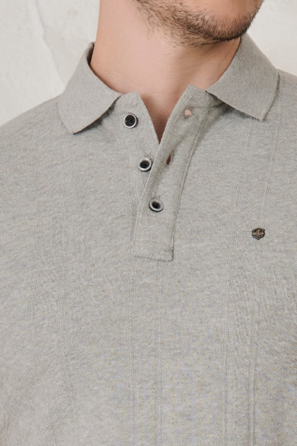 Subtle Stripes Textured Polo - Grey Milange