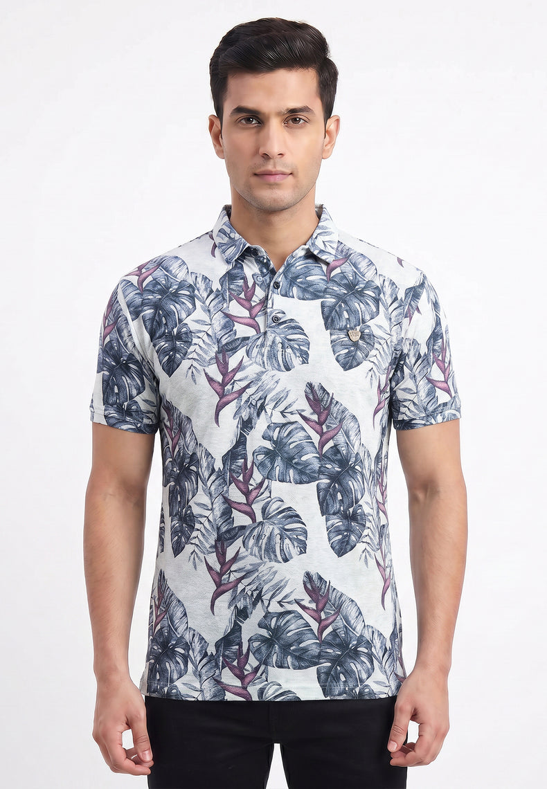 Tropical Leaf Polo T-Shirt