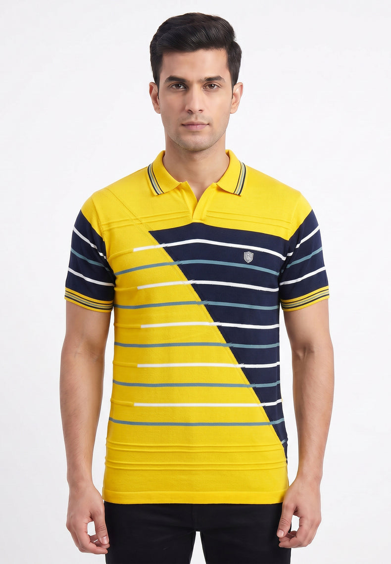 Gold-navy-striped-polo-tshirt