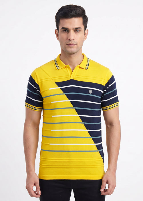 Gold-navy-striped-polo-tshirt