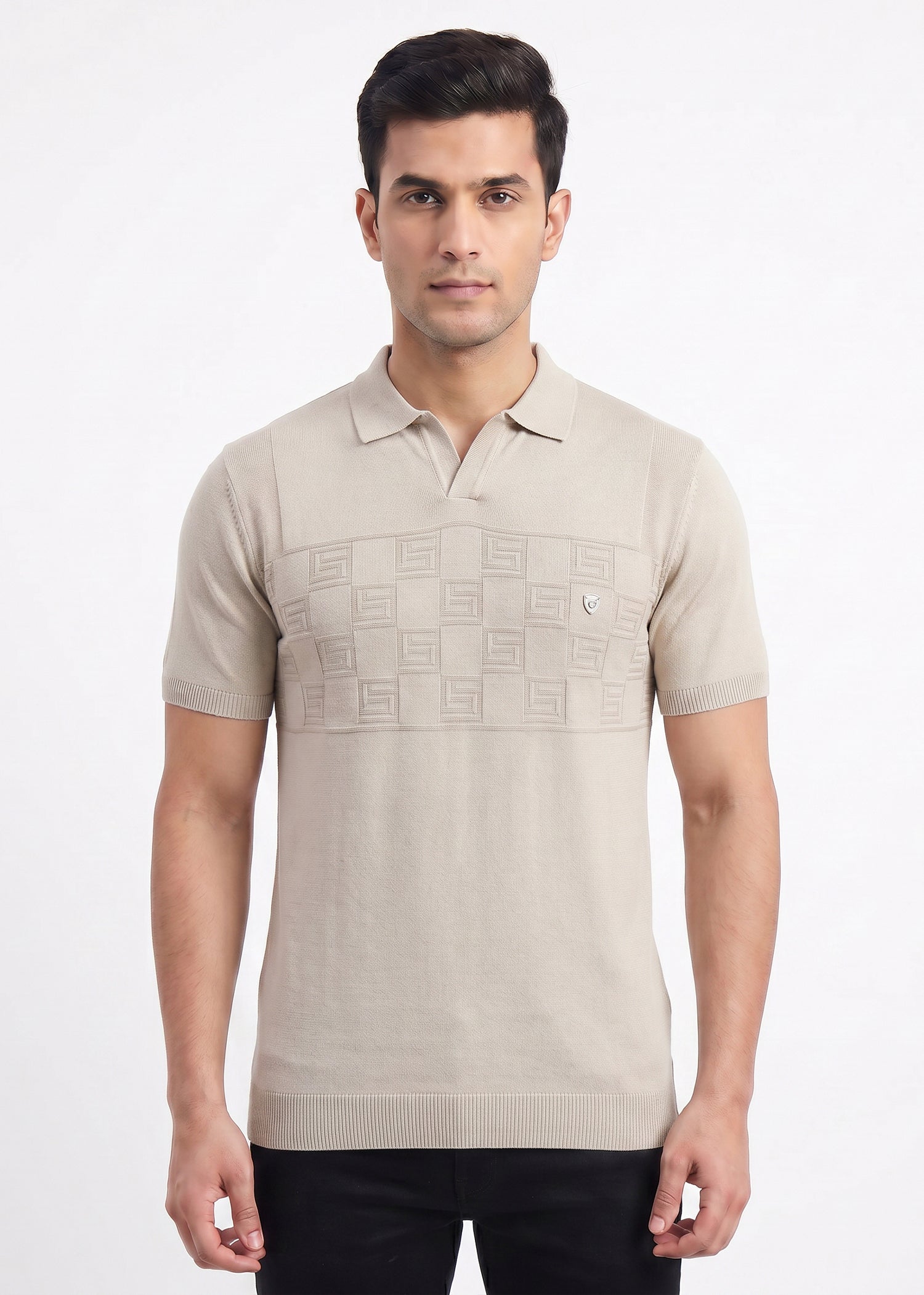 Buy Bronze-textured-polo-tshirt Online Shopping view 1