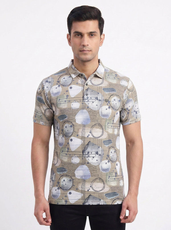 Abstract Geometric Print Polo